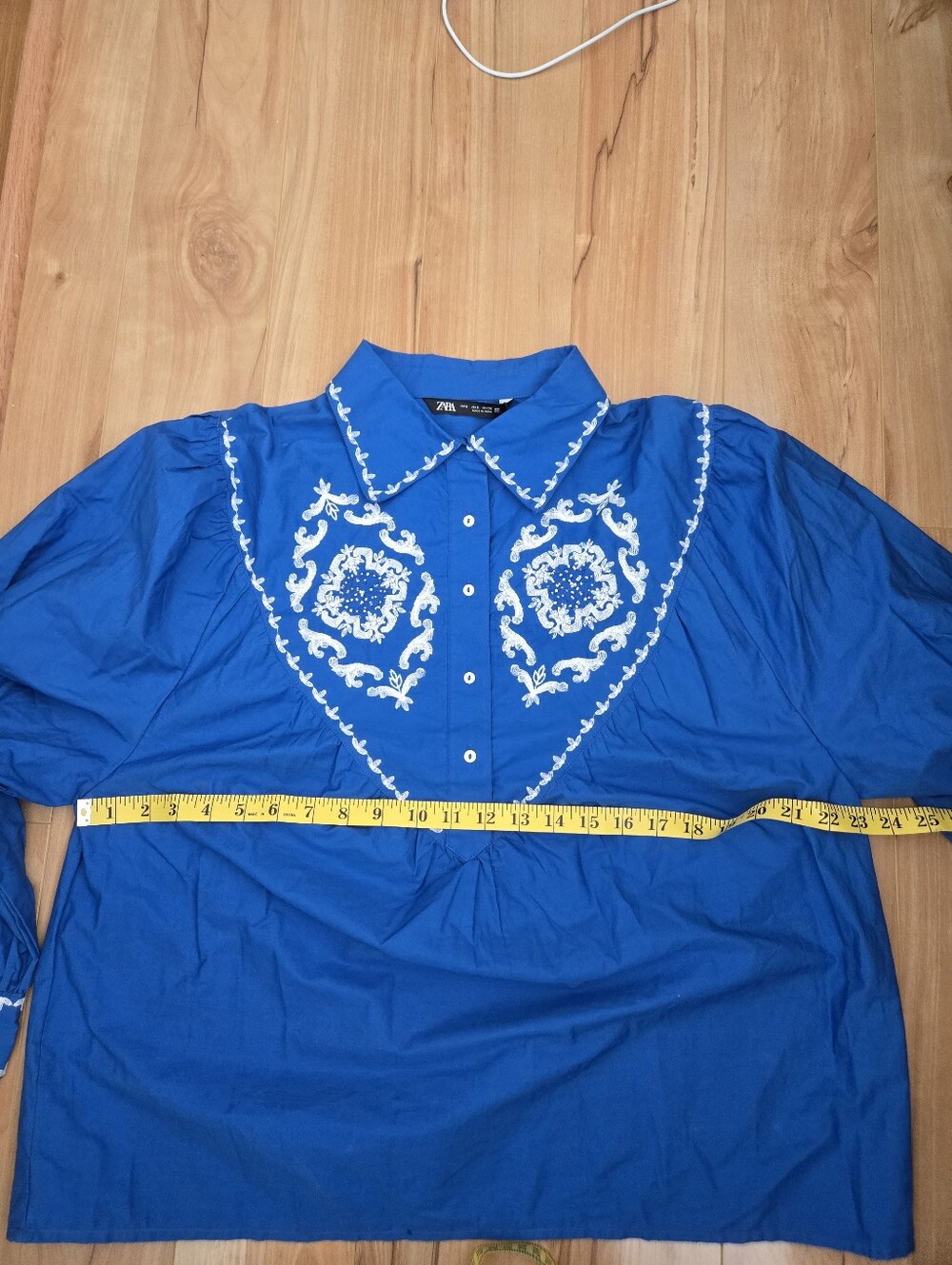 NWT Zara Royal Blue Embroidered Western Yoke Blouse Oversized Boho Top Size Smal - Picture 9 of 10
